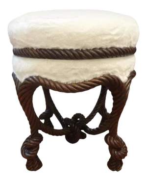 Antique French Fournier Style Knotted Rope and Tassel Bench or Ottoman