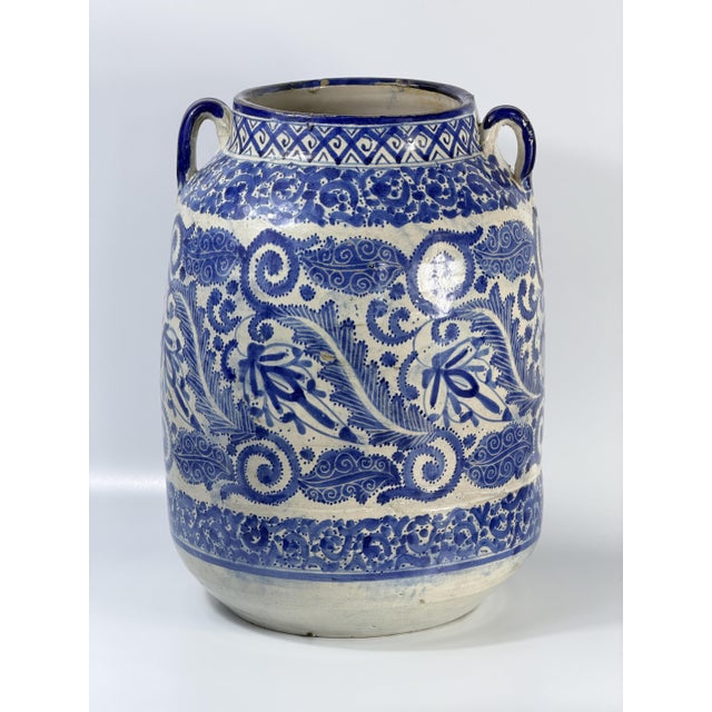 19th Century Moroccan Hand Painted Blue and White Ceramic Vase, 1890s For Sale - Image 12 of 12