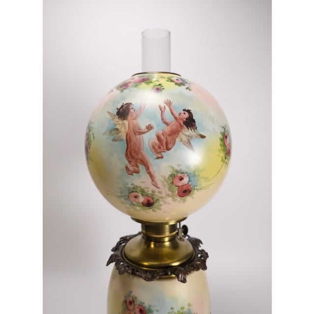 Victorian Antique No. 329 Cherub Gone With the Wind Electrified Banquet Lamp, C. 1880 - 1892 For Sale - Image 3 of 7