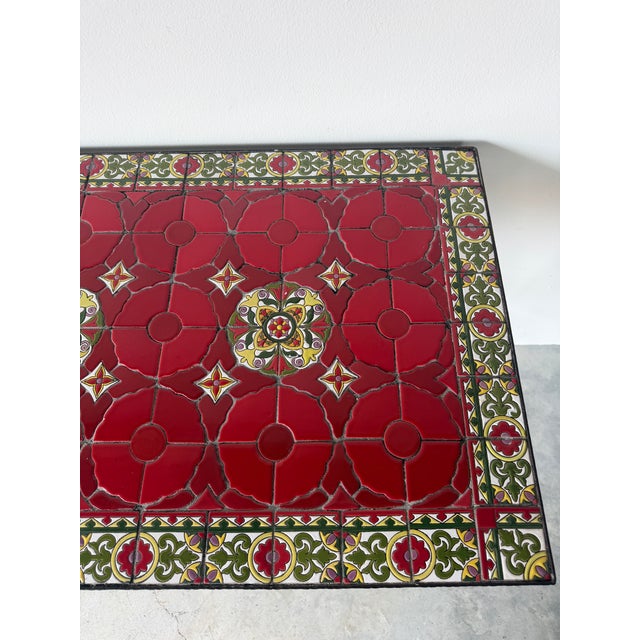 Metal Vintage Spanish Mediterranean Style Wrought Iron & Ceramic Tile Outdoor Patio Table For Sale - Image 7 of 12
