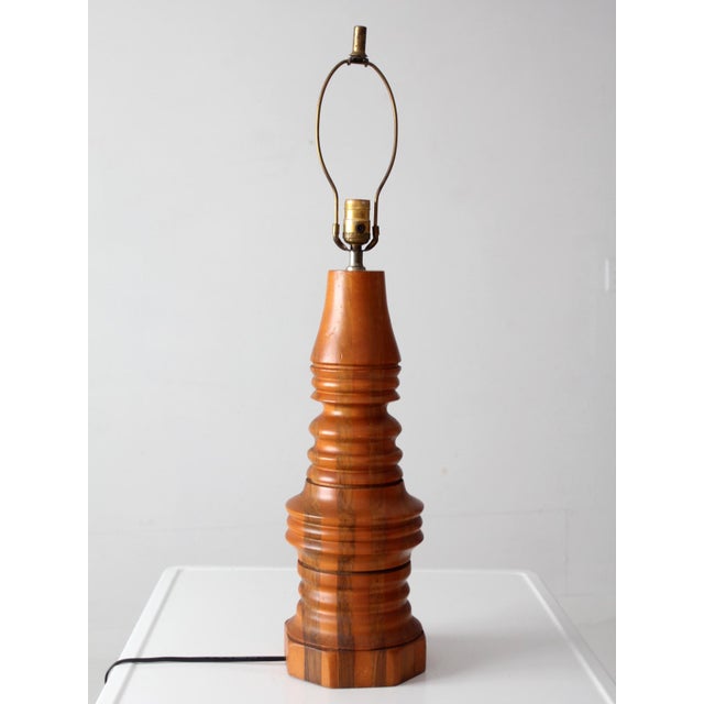 Mid 20th Century Mid Century Turned Mixed Wood Table Lamp With Woven Shade For Sale - Image 15 of 18