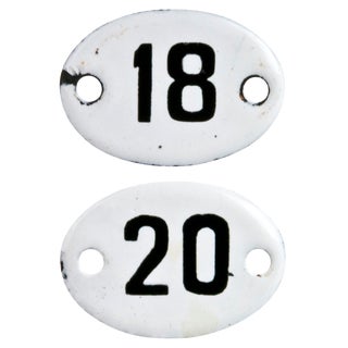 Vintage French Enamel Hotel Room Numbers - a Pair For Sale