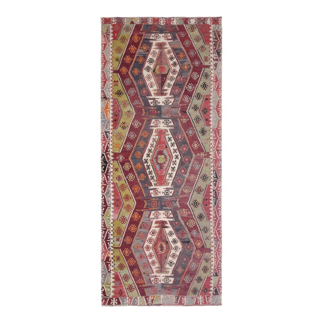 1970s Vintage Turkish Handmade Wool Cotton Colorful Kilim Rug For Sale