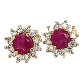Natural Ruby Diamond Earrings 14k Yellow Gold 2.20 TCW Certified For Sale