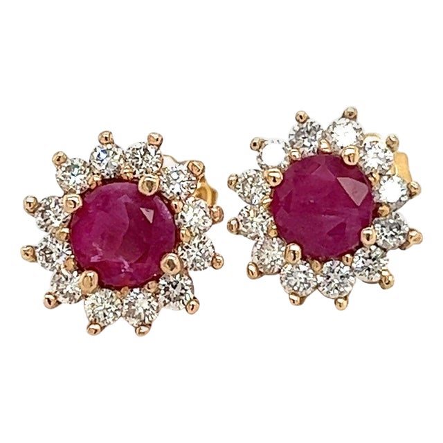 Natural Ruby Diamond Earrings 14k Yellow Gold 2.20 TCW Certified For Sale