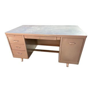 Vintage Mid Century Metal Tanker Desk For Sale