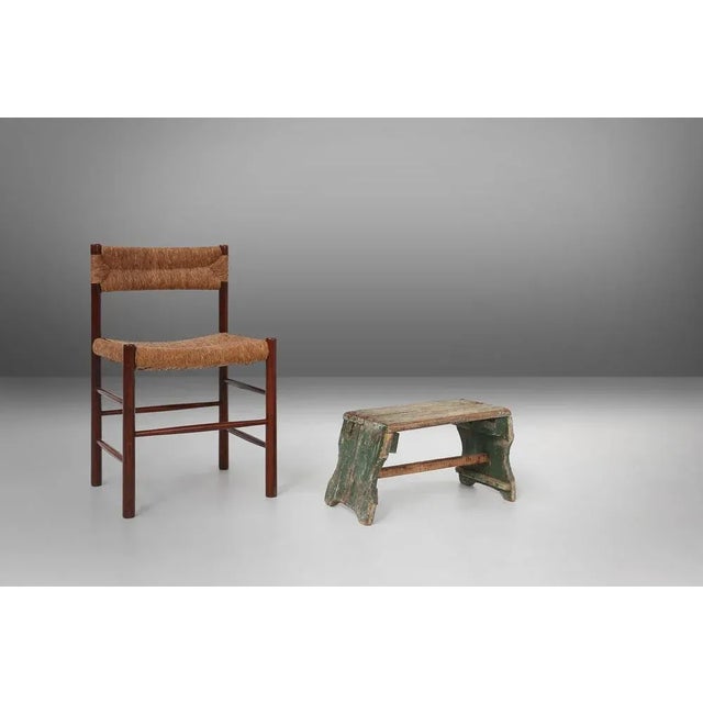 France / 1900 / stool / wood / industrial / design / rustic A French small low stool with vibrant green original paint and...