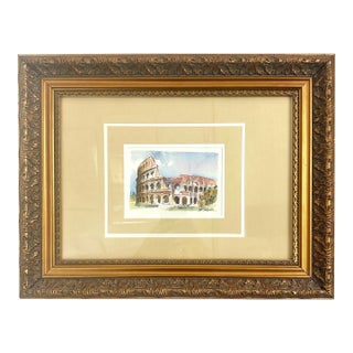 Vintage Framed Original Watercolor Painting - The Coliseum, Rome Italy - Signed For Sale