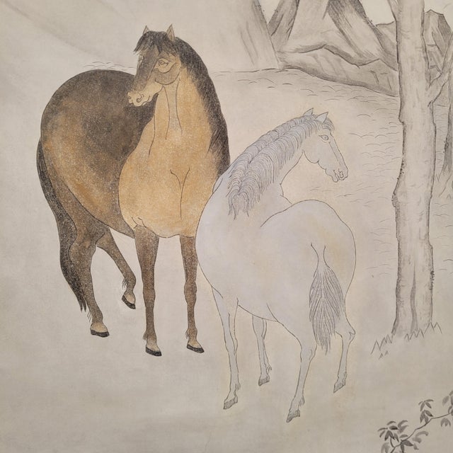 Edo Period Kano School Byôbu Screen with Wild Horses, Japan, 19th Century For Sale - Image 10 of 18