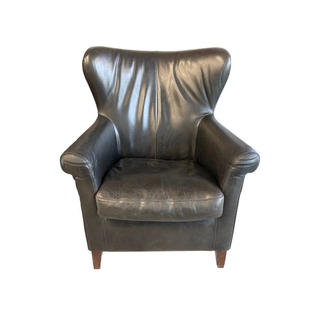 Pair of Dutch Mid-Century Navy Blue Leather Wingback Chairs For Sale - Image 9 of 17