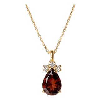 Garnet Cubic Zircona Pendant, January Birthstone Necklace For Sale