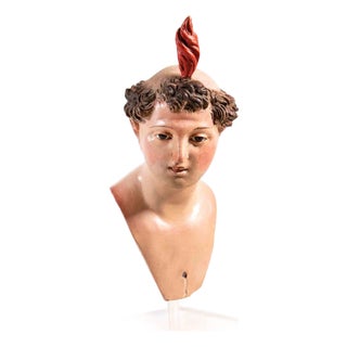 18th Century Polychrome Ceramic Head Sculpture with Glass Eyes For Sale