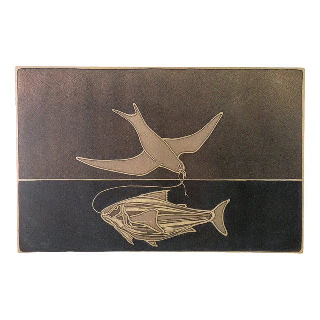 Dove and Fish Lithography by Francesco Casorati For Sale