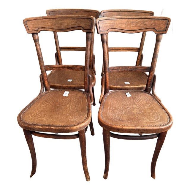 Vintage 1930s Thonet Bentwood Bistro Chairs - Set of Four For Sale
