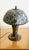 Vintage Tiffany-Style Cobweb Artisanal Lead Glass Lamp With Heavy Mosaic Base For Sale In Chicago - Image 6 of 13
