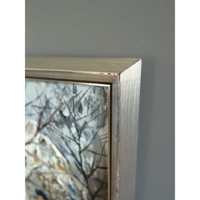 Mid-Century Modern 'Winter Lane' Vintage Swedish Expressive Village Street Scene Oil Painting, Framed For Sale - Image 6 of 11