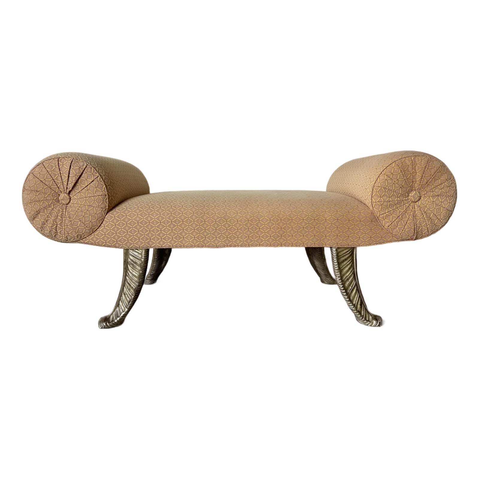 Vintage Rolled Arms Bench With Wales Feather Carved Legs | Chairish