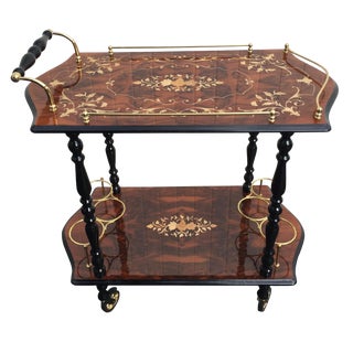 Vintage Italian Lacquered Wood Inlay Bar Cart For Sale