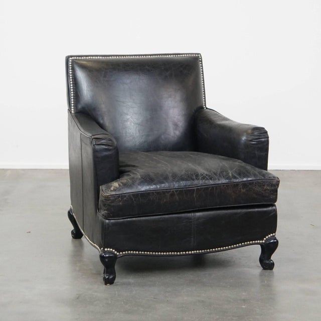 Black Grained Leather Armchair For Sale - Image 16 of 16