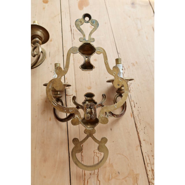 Metal Vintage Brass Wall Sconces, 1970s, Set of 2 For Sale - Image 7 of 8
