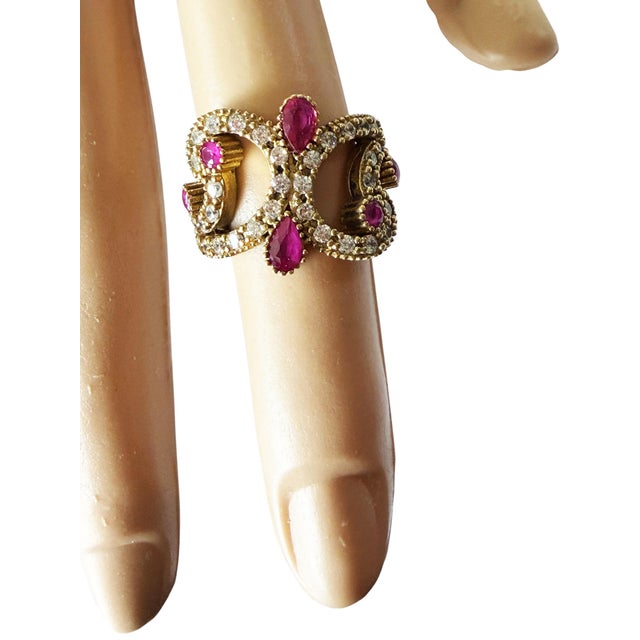 Mid-Century Modern Vintage Sterling Silver Ring W/Natural Ruby and Diamond Size 4 For Sale - Image 3 of 12