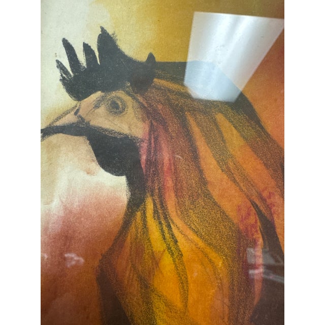 1950s 1958 Signed Don Bloom “Mexico” Modernist Rooster – Original Mid-Century Pastel For Sale - Image 5 of 9