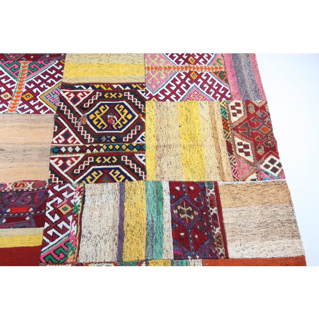 Authentic Patchwork From Vintage Tribal Kilims – Anatolian Craftsmanship for Modern Home Decor -6' 9'' X 9' 7'' For Sale - Image 9 of 13