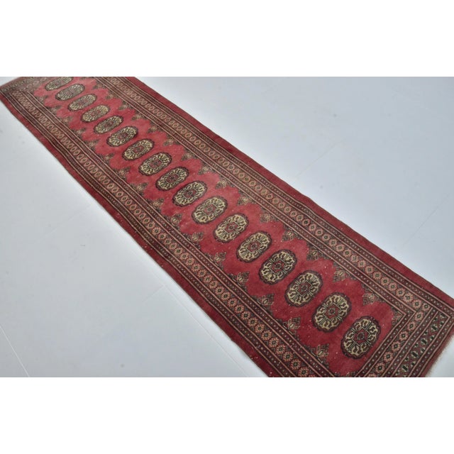 Modern 1960s Ruby Red Color Morocco Decor Handmade Anatolian Runner Rug For Sale - Image 3 of 11