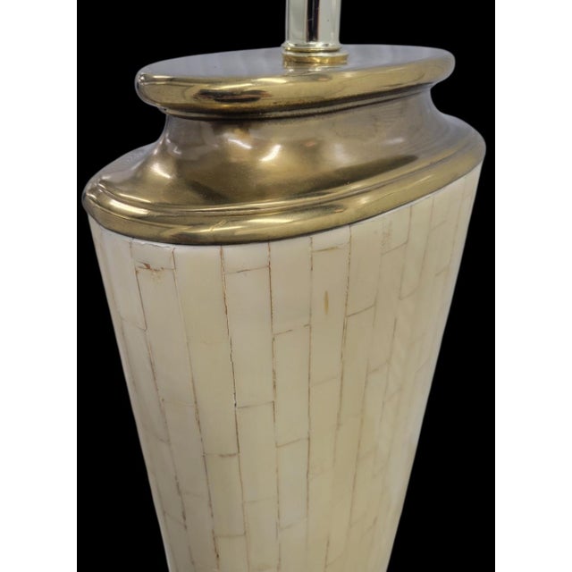Vintage Tesselated Tile Mid Century Modern Brass Cap Floor Lamp in the Manner of Karl Springer by Fine Arts Lamps For Sale - Image 12 of 12