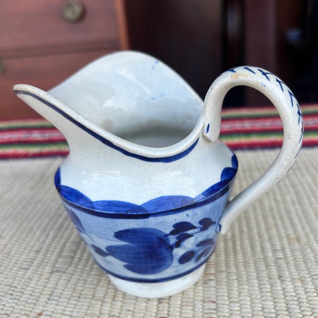 Early 19th Century Antique Staffordshire Leeds Pearlware Blue Decorated Creamer, 1820’s For Sale - Image 5 of 12