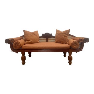 1950s Colonial Hand Carved Wood and Cane Sofa For Sale