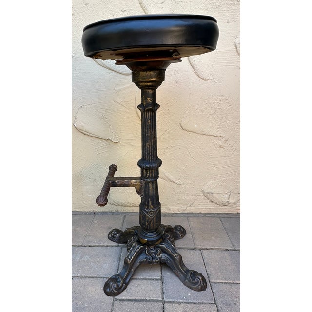 Early 1900s Antique Heavy Cast Iron Bar Stools Barley Twist- A Pair For Sale - Image 11 of 14