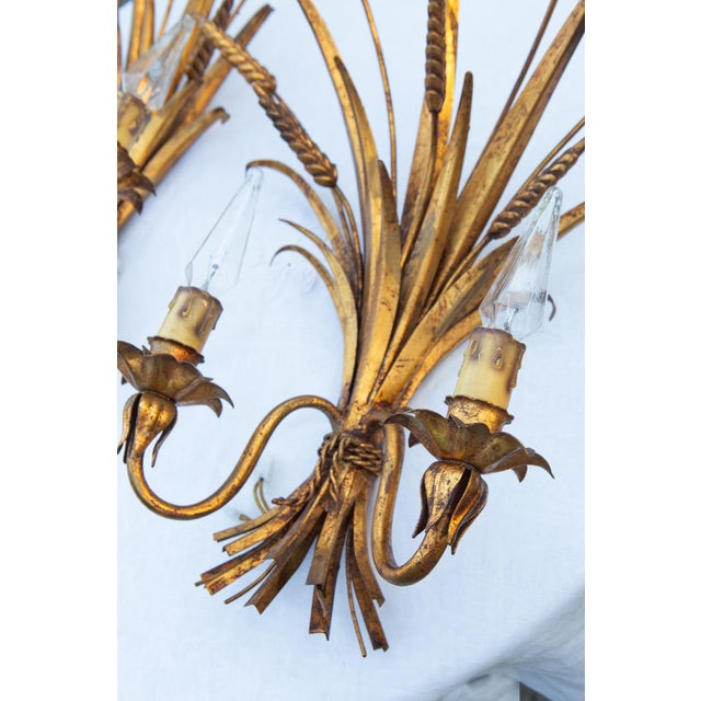 Metal Italian Gilt Metal Wall Sconces with Leaves and Ears of Wheat, 1960s-1970s, Set of 2 For Sale - Image 7 of 11