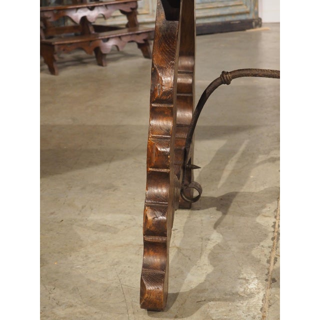 A 1900s Spanish Library Table Desk With Iron Stretchers, Shallow Frieze Drawers For Sale - Image 13 of 18