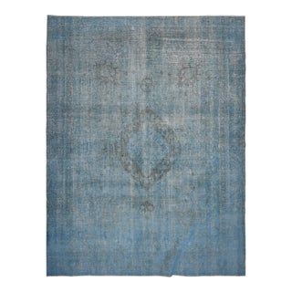 1970s Vintage Persian Handmade Wool Cotton Blue Area Rug For Sale