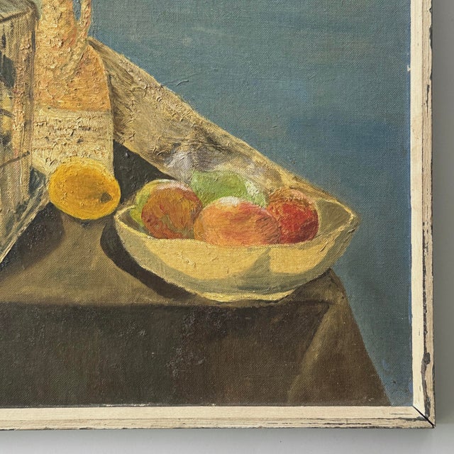 Vintage Modernist Still Life with Birdcage and Fruit Oil on cardboard, signed, c. 1960 Dimensions: 15 x 21 in Vintage...