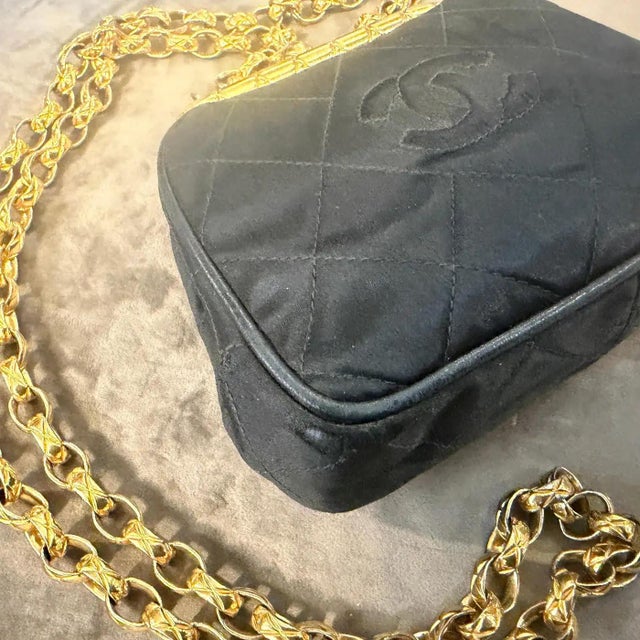 A Rare 1990s Black Satin Silk Evening Bag by Chanel For Sale - Image 6 of 17