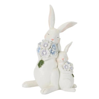 Mother and Baby Rabbit with Florals 10.5"H For Sale