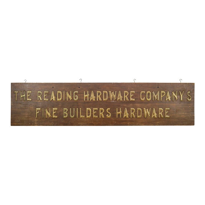 Mid 20th Century The Reading Hardware Company's Wood & Brass Wall Sign