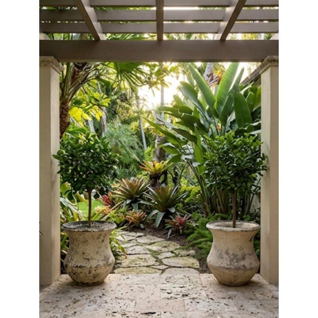 Stone Pair of Vintage Faux-Stone Chipped Resin Garden Planters For Sale - Image 7 of 12