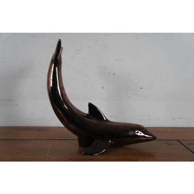 Ceramic Vintage Iridescent Metallic Bronze Finish Porcelain Dolphin Figurine Sculpture For Sale - Image 7 of 12