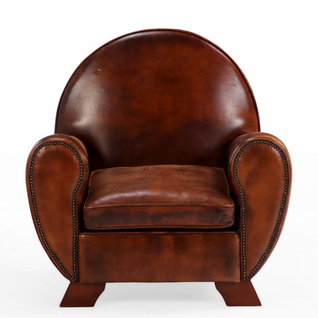 Art Deco Late 20th Century Dutch Art Deco Style Leather Club Chair With Matching Ottoman For Sale - Image 3 of 8