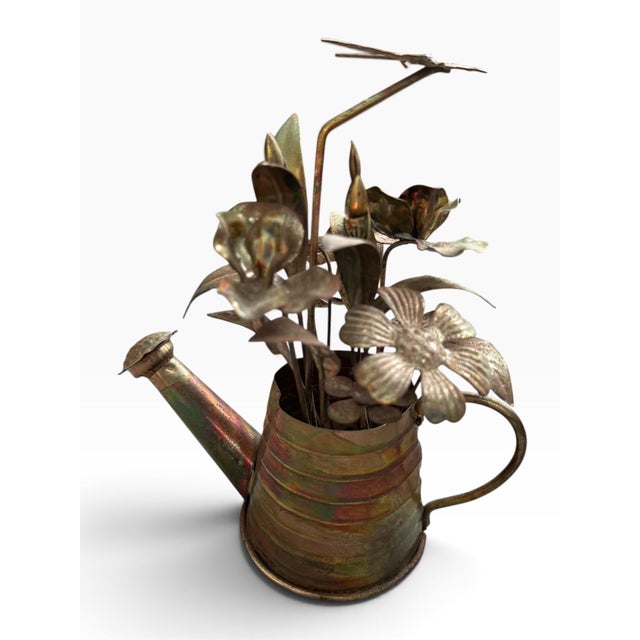 Vintage Berkeley Designs Copper Watering Can Floral Music Box With Butterfly For Sale - Image 4 of 5