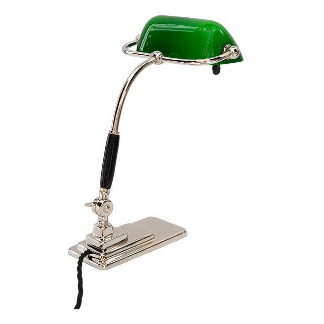 Art Deco Banker Lamp with Green Glass Shade, Vienna, Austria, 1920s For Sale