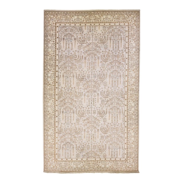 2010s Modern Ovesize Oushak Wool Rug Handmade With Beige Floral Field For Sale