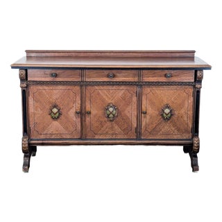 Vintage Wooden Sideboard With Decorative Accents For Sale