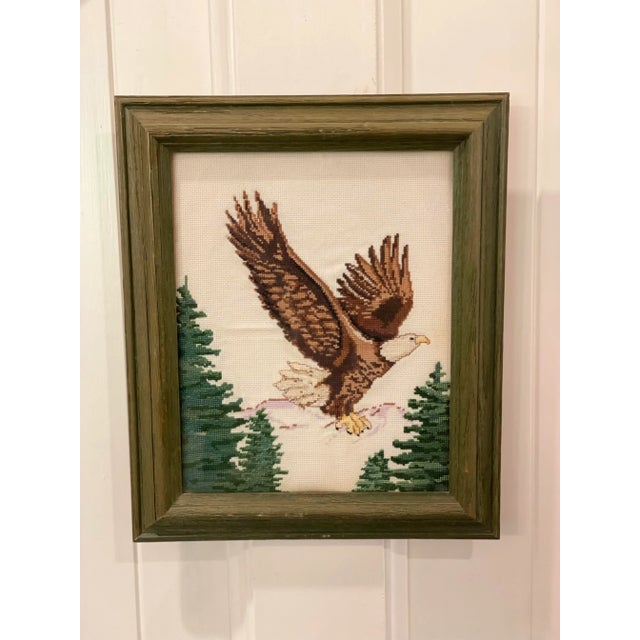 Flying Eagle and Evergreens Framed Textile Art Needlepoint Cross Stitch