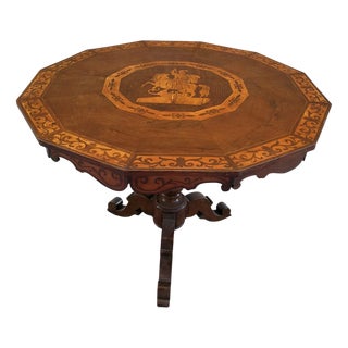 Dodecagonal Maple and Walnut Inlaid Table with Saint George and the Dragon, Rome, Italy, Early 19th Century For Sale