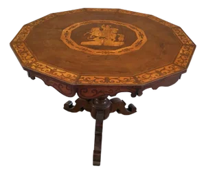 Dodecagonal Maple and Walnut Inlaid Table with Saint George and the Dragon, Rome, Italy, Early 19th Century