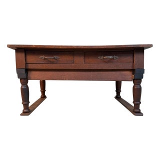 Japanese Wooden Writing Table with Folding Legs and Drawers, 1930s For Sale